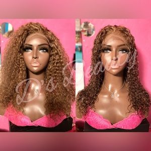Beautiful Curly Honey Brown Blonde 100% Human Hair 5x5 Soft Transparent Lace Wig